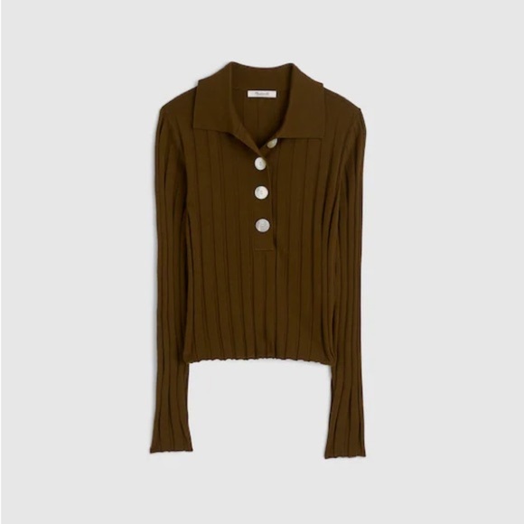 Madewell Olive Button-Down Ribbed Top NWOT Sz M - Picture 2 of 6